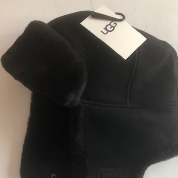 UGG ​genuine shearling suede black trapper hat. Aviator. Sheepskin. Medium - Picture 11 of 13